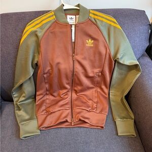 adidas Brown Track Jacket with Olive Trim and Yellow Logo